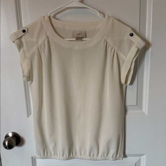 LOFT Women's Ivory Crepe Blouse with Button Detail - Picture 4 of 9